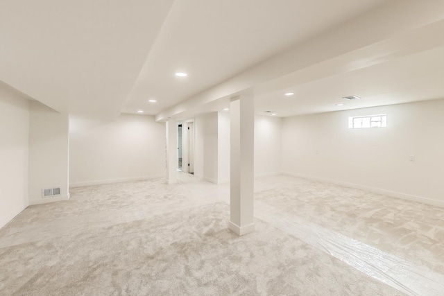 basement with light carpet