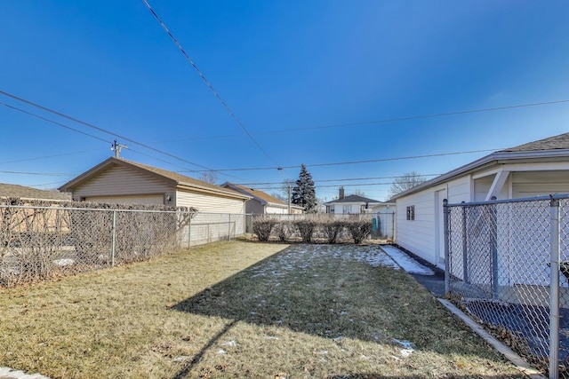 view of yard with a garage