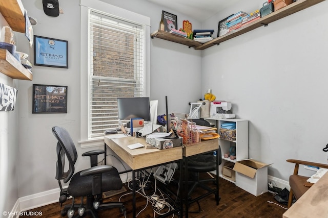 home office featuring dark hardwood / wood-style floors