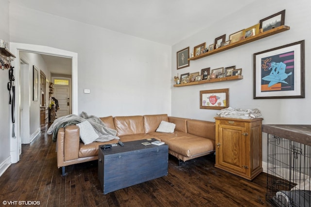 living room with dark hardwood / wood-style floors