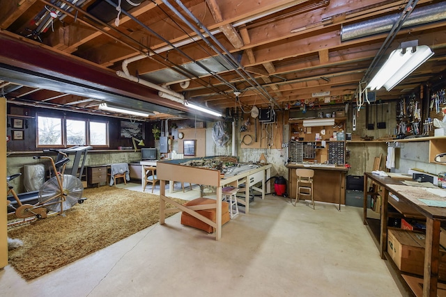 basement featuring a workshop area