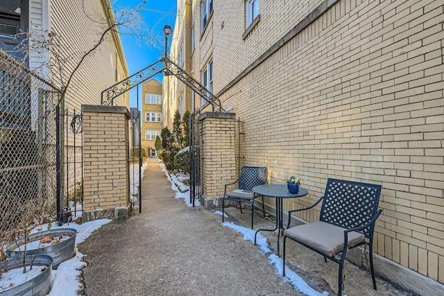 view of snow covered patio