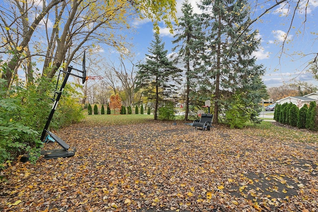 view of yard with basketball hoop