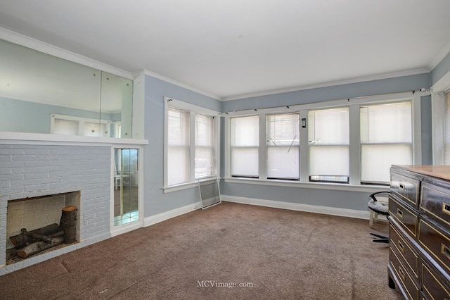 unfurnished sunroom with a fireplace and plenty of natural light