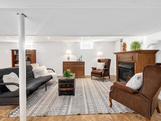 living room with light parquet floors