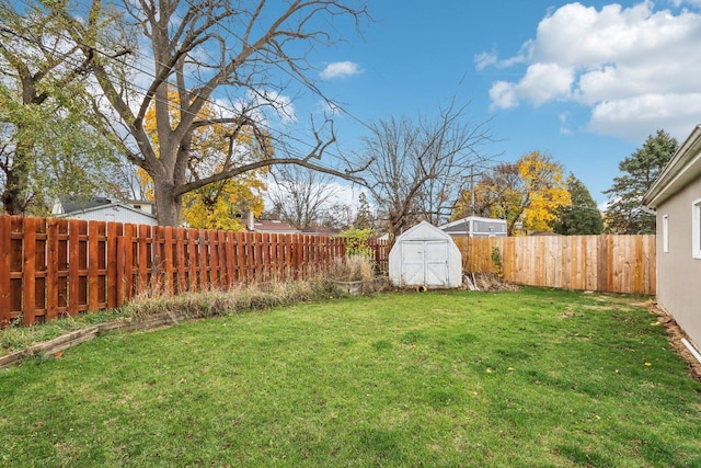 view of yard featuring a shed