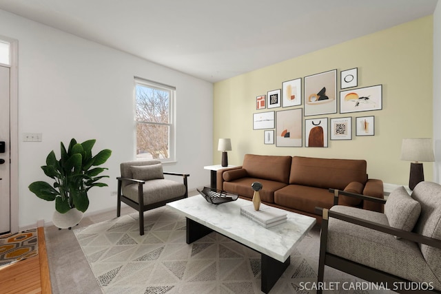 living room with light hardwood / wood-style flooring