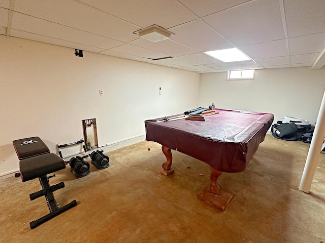 playroom featuring a drop ceiling and billiards