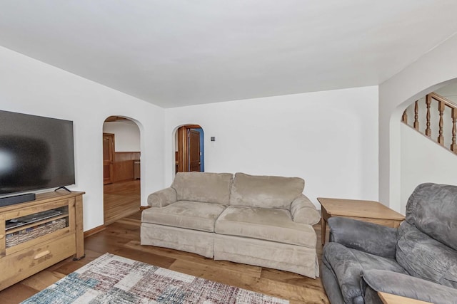 living room with hardwood / wood-style floors