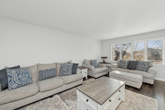 living room with dark hardwood / wood-style floors