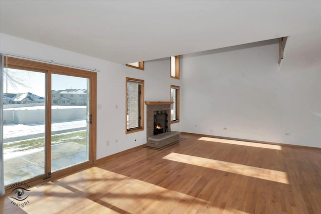 unfurnished living room with light wood-type flooring