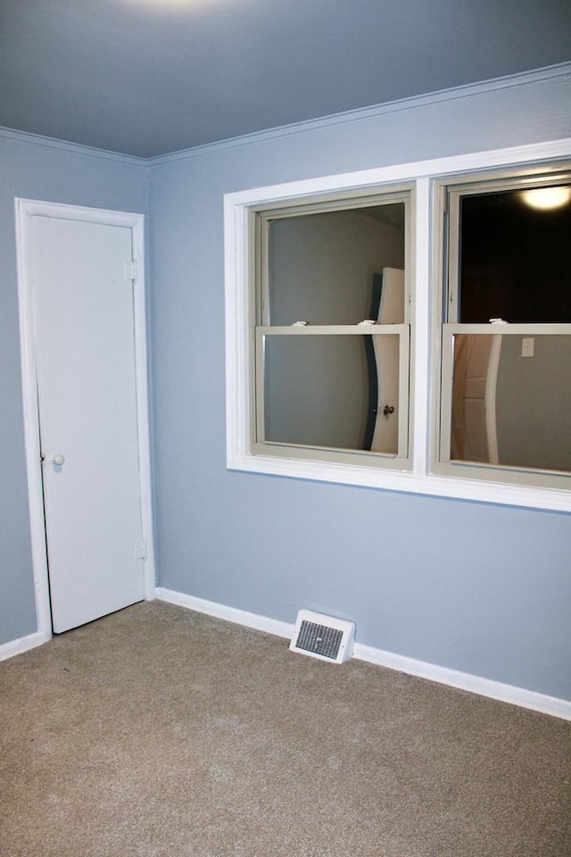 spare room with carpet flooring and ornamental molding