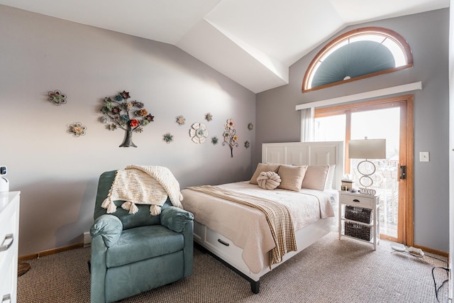 carpeted bedroom featuring vaulted ceiling