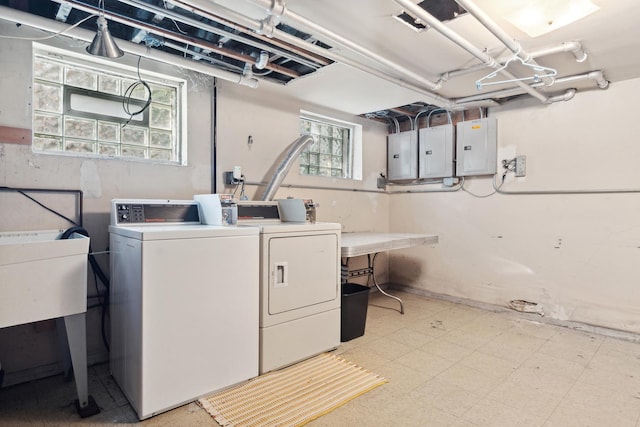 washroom featuring washer and dryer and electric panel