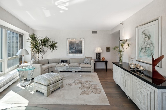 living room featuring dark hardwood / wood-style flooring