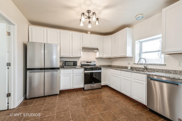 kitchen featuring light stone countertops, sink, white cabinets, and stainless steel appliances