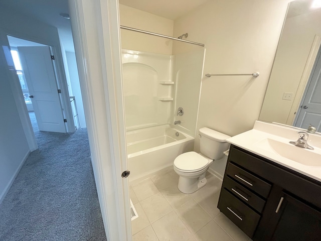 full bathroom with vanity, toilet, and  shower combination