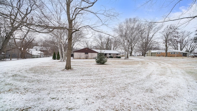 view of yard layered in snow