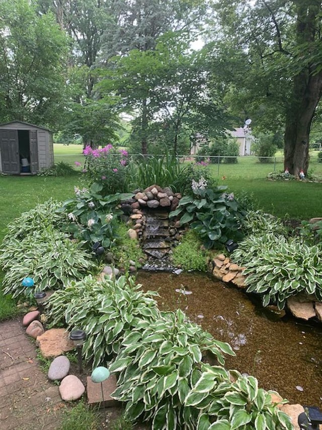 view of yard with a shed