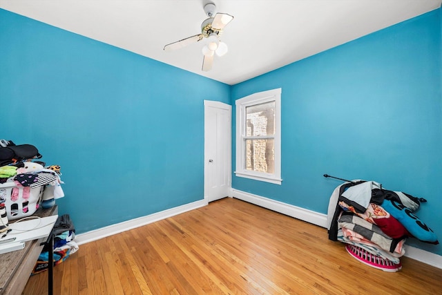 miscellaneous room featuring light wood-type flooring and ceiling fan