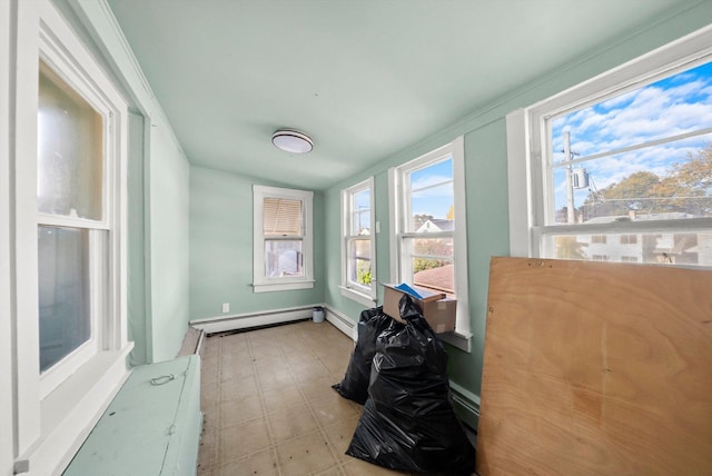 sunroom featuring a baseboard radiator