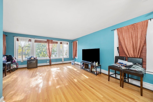 living room featuring hardwood / wood-style floors and a baseboard radiator