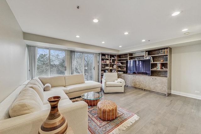 living room with light hardwood / wood-style flooring