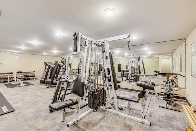 gym with carpet flooring