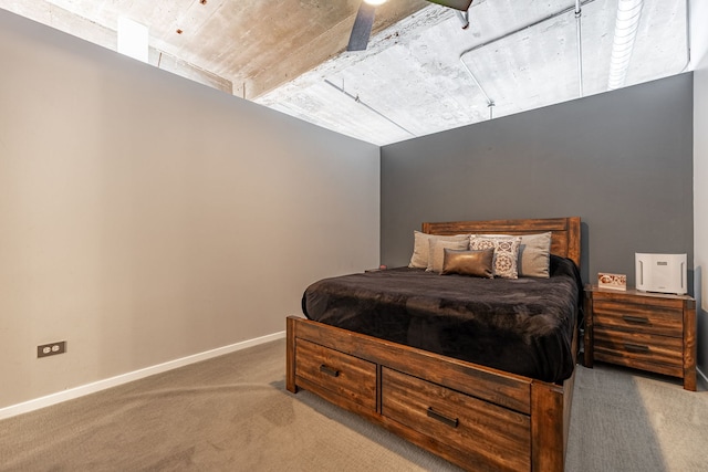 bedroom with light colored carpet