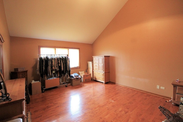 interior space featuring lofted ceiling and hardwood / wood-style flooring