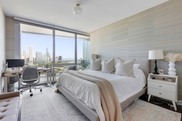 bedroom with expansive windows