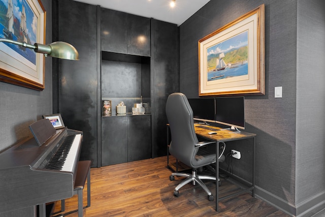 office area with hardwood / wood-style flooring