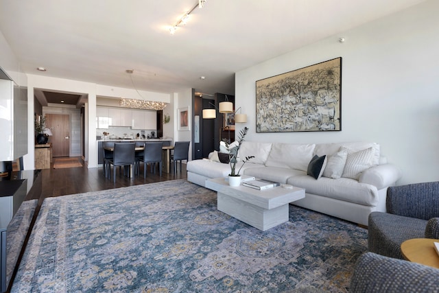 living room with dark hardwood / wood-style floors