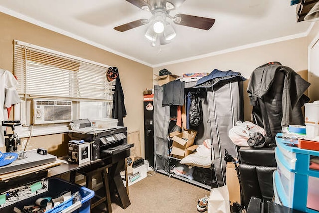 interior space with ceiling fan and cooling unit