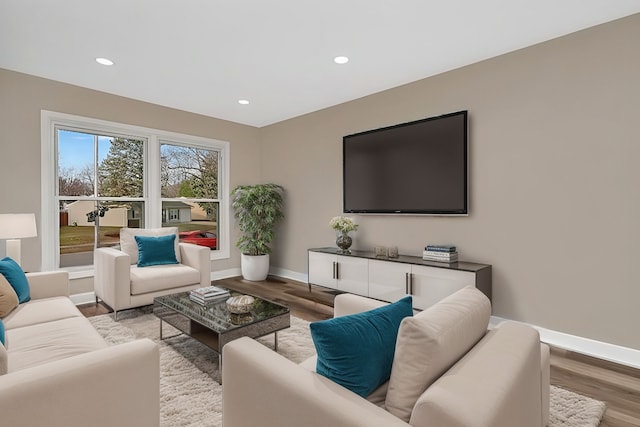 living room with light hardwood / wood-style flooring