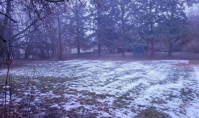 view of yard layered in snow