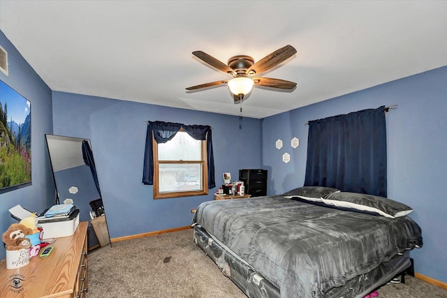 bedroom featuring carpet flooring and ceiling fan