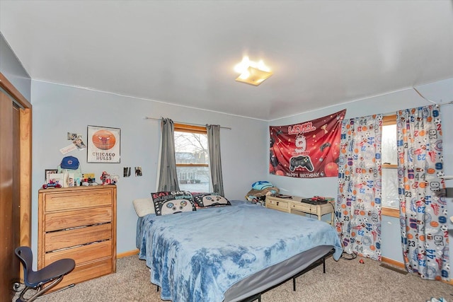 bedroom featuring carpet and a closet