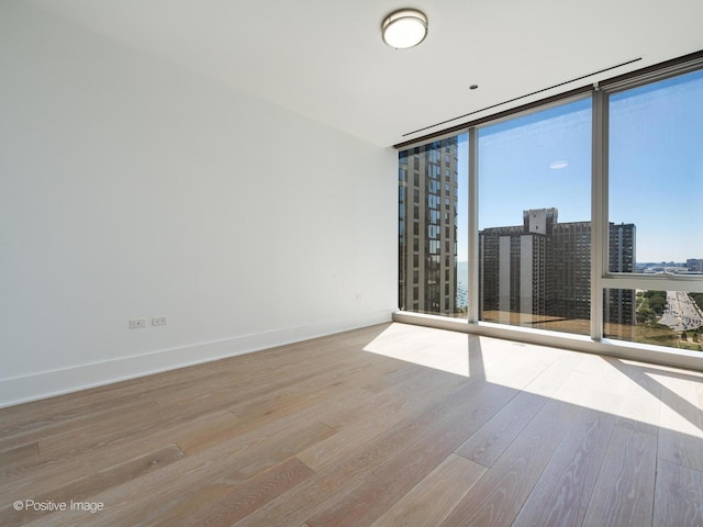 unfurnished room with light hardwood / wood-style flooring and floor to ceiling windows