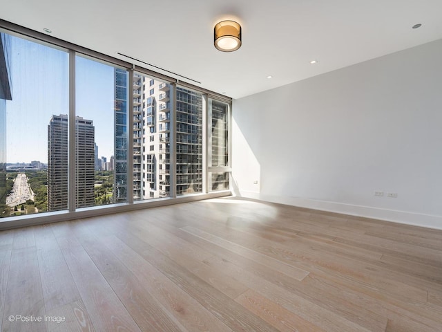 empty room with light hardwood / wood-style flooring and expansive windows