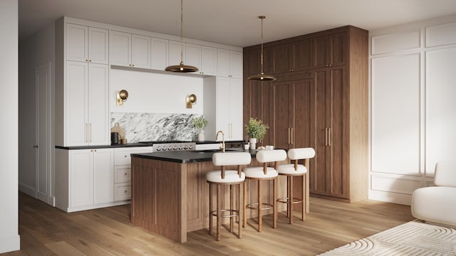 bar with sink, white cabinets, and light hardwood / wood-style floors