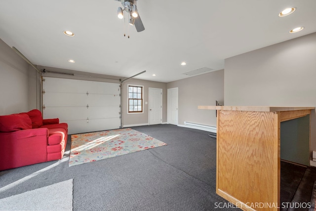 garage featuring ceiling fan