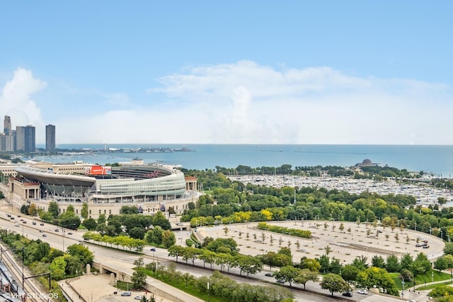 aerial view with a water view