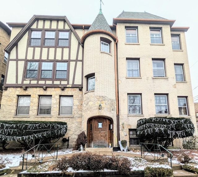 view of snow covered property