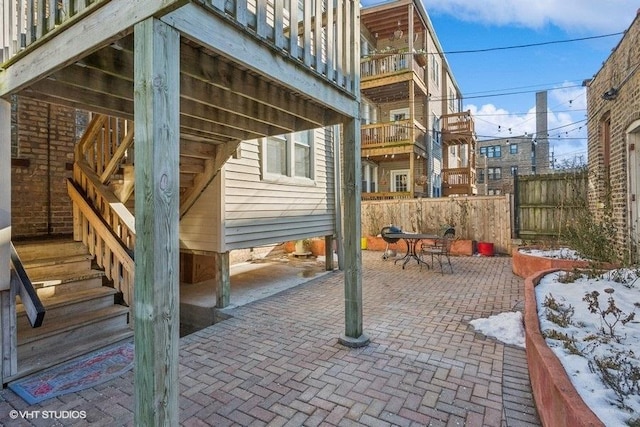 view of snow covered patio