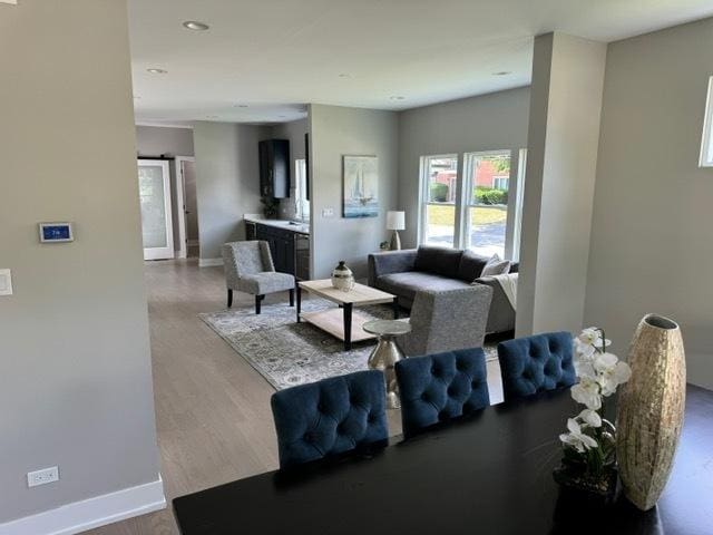 living room featuring a barn door