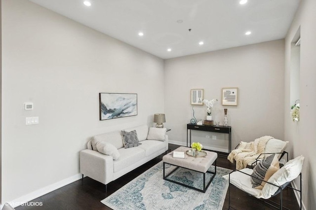 living room with dark wood-type flooring