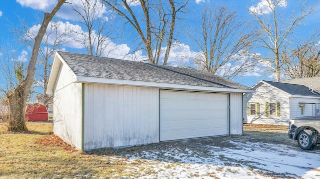 view of snow covered garage