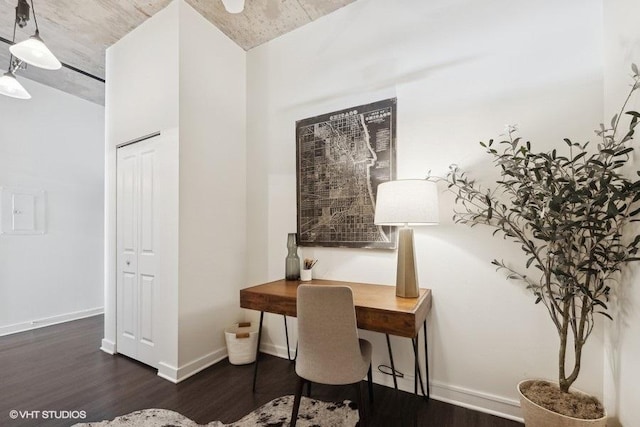 office area with dark hardwood / wood-style floors