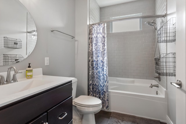 full bathroom featuring vanity, toilet, and shower / bath combo with shower curtain